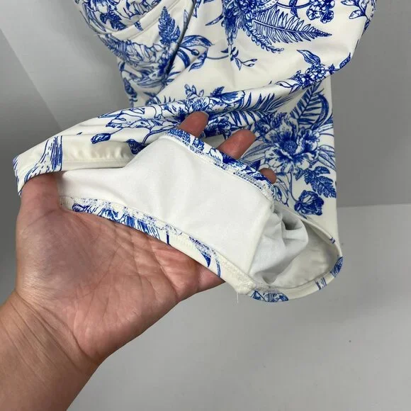 Kona Sol White with Blue Floral Toile Pattern Adjustable One Piece Swimsuit Sz L - Picture 4 of 9